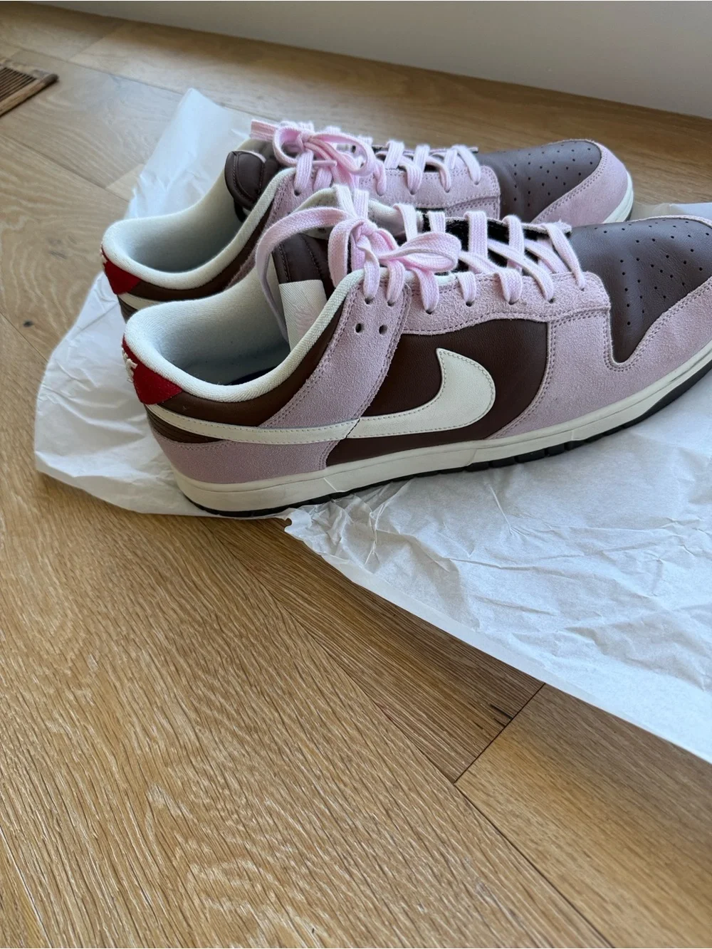 Nike Pink and Brown Low-Top Sneakers with White Swoosh